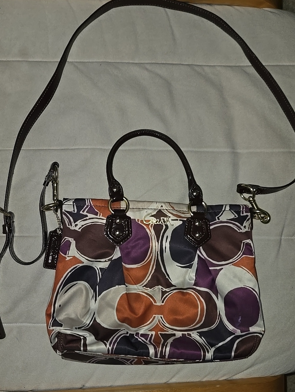 Coach Multicolor Circle Print Crossbody Satchel - Purple/Brown/Orange/Cream